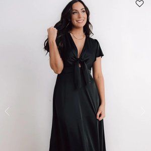 Poppy Satin Midi Dress | Black